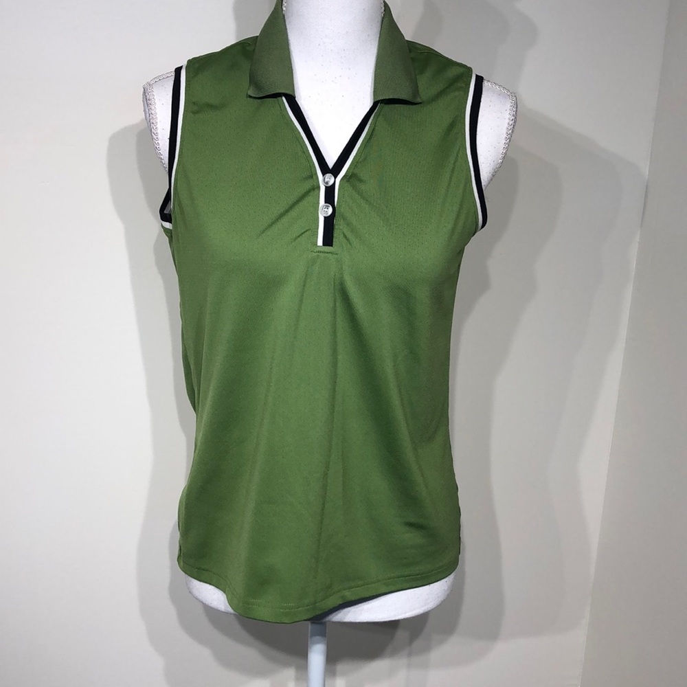 Izod Green Sleeveless Polo Top with Black & White Trim